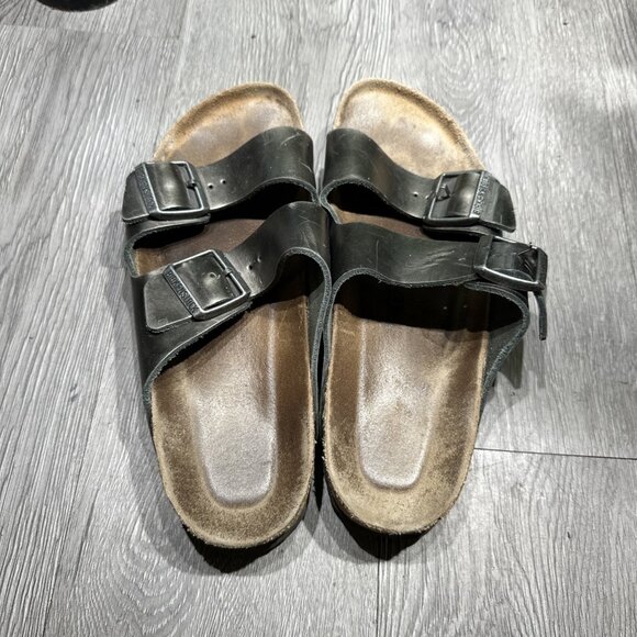 Birkenstock Arizona Soft Bed Leather Metallic Green Women Sandals Size 40 US 9 - Picture 5 of 6